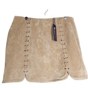 New Tan Suede Cross Lace Mini Skirt Women's Size M Boho Hippie Western Halloween